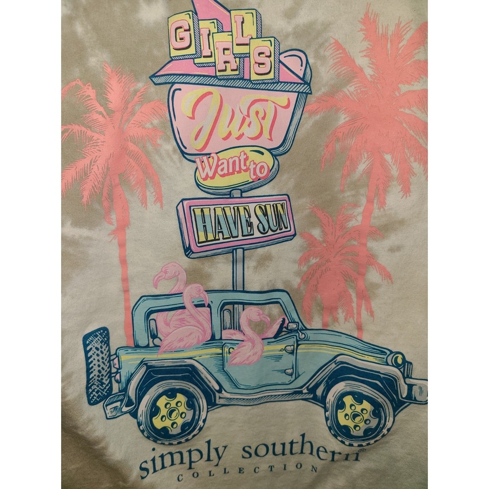 Simply Southern Girls Tortoise Tie Dye T-Shirt Med "Girls Just Want to Have SUN'